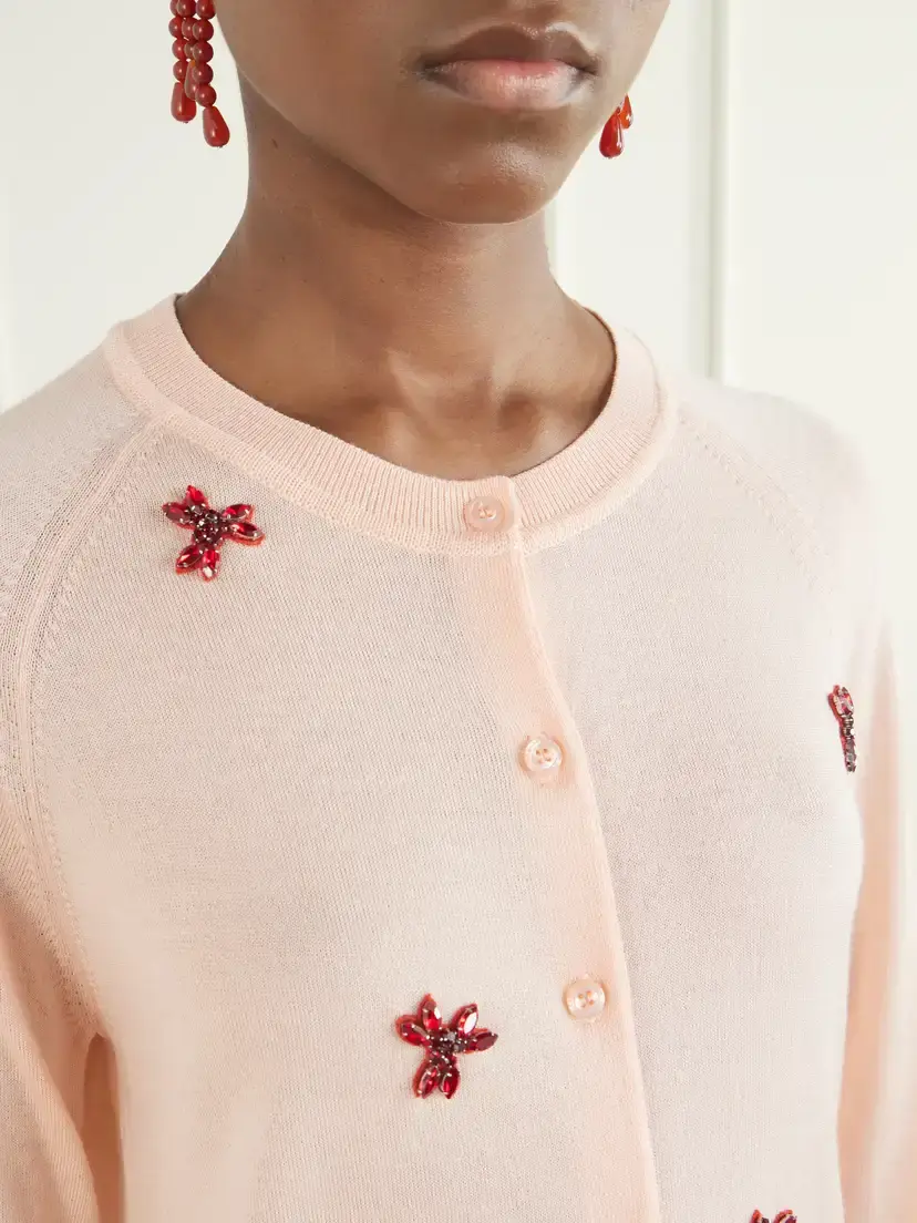 Simone Rocha Crystal-embellished Wool And Silk-blend Cardigan - Pink | Thumbnail 5