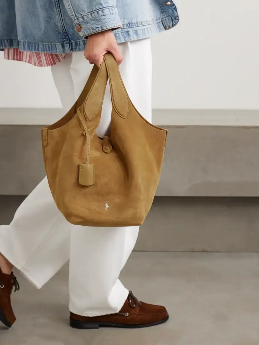Polo Ralph Lauren Polo Play Leather-trimmed Suede Tote | Thumbnail 2 Polo Ralph Lauren Polo Play Leather-trimmed Suede Tote | Thumbnail 2