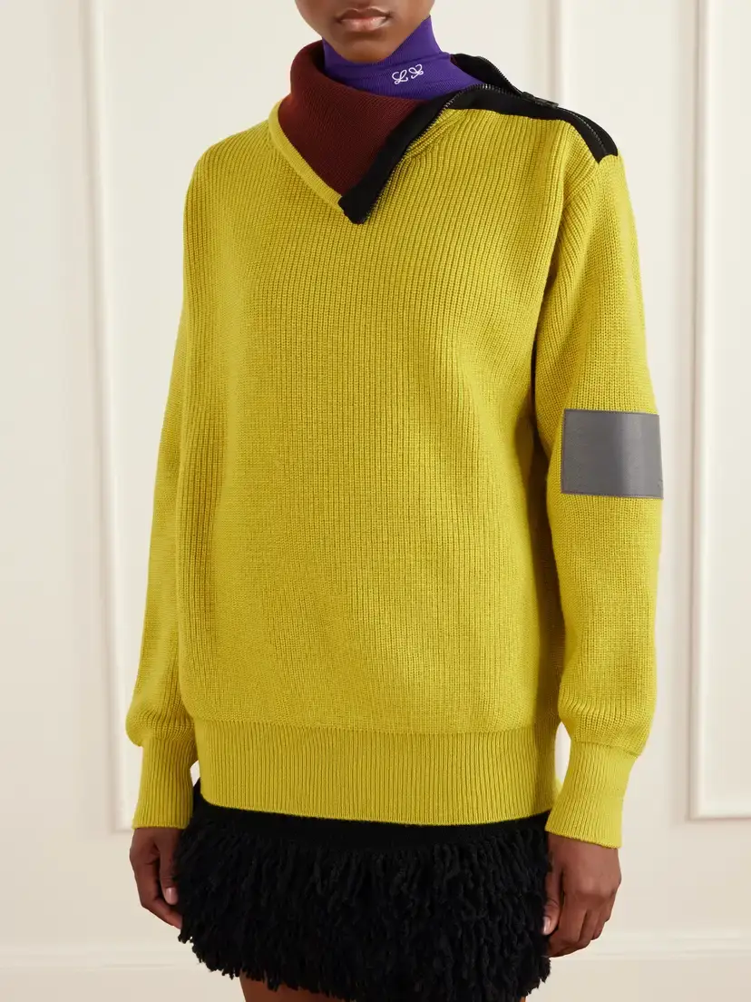 Loewe Zip-detailed Leather-trimmed Ribbed Wool-blend Turtleneck Sweater | Thumbnail 3 Loewe Zip-detailed Leather-trimmed Ribbed Wool-blend Turtleneck Sweater | Thumbnail 3