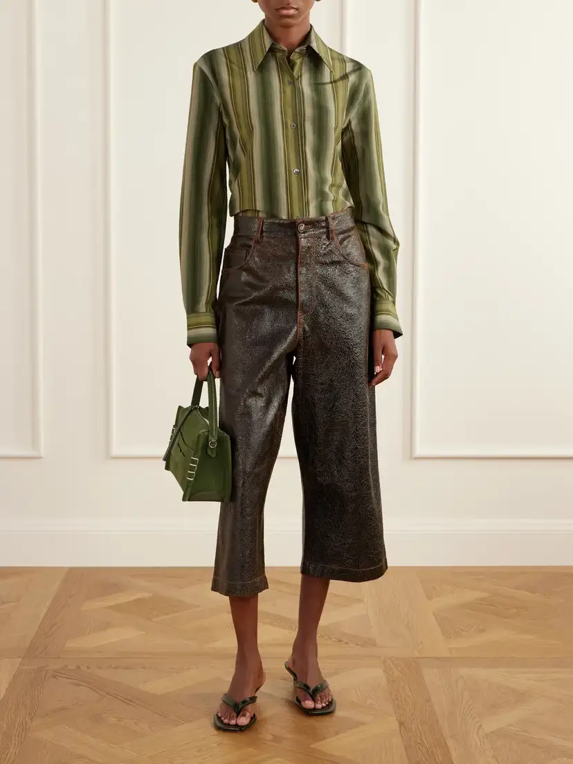 Marni Striped Cotton And Silk-blend Shirt - Green | Thumbnail 2 Marni Striped Cotton And Silk-blend Shirt - Green | Thumbnail 2