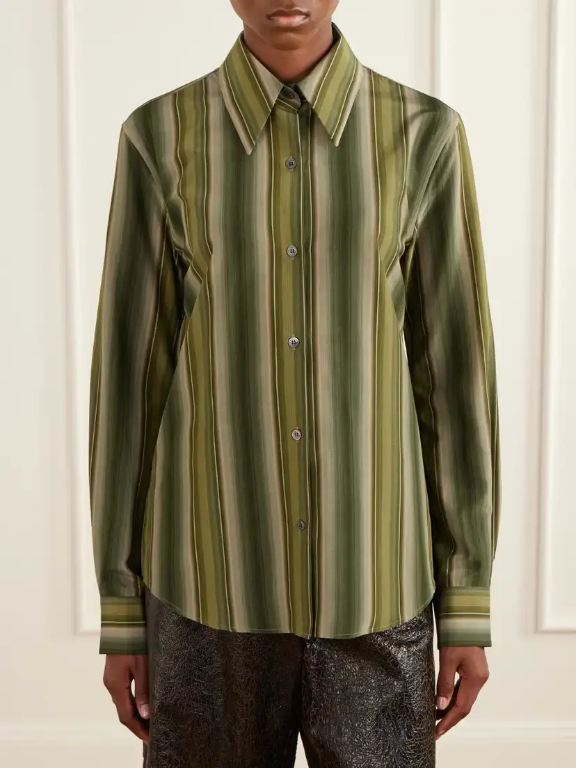 Marni Striped Cotton And Silk-blend Shirt - Green | Thumbnail 3 Marni Striped Cotton And Silk-blend Shirt - Green | Thumbnail 3