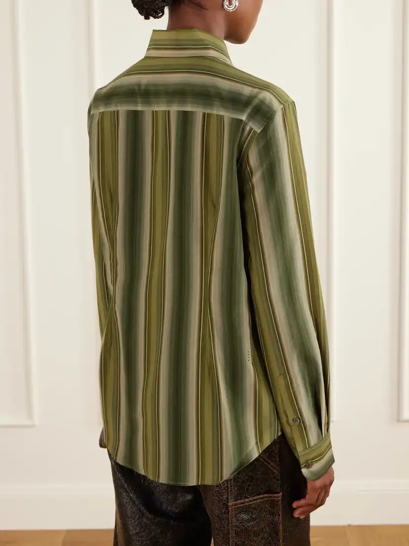 Marni Striped Cotton And Silk-blend Shirt - Green | Thumbnail 4 Marni Striped Cotton And Silk-blend Shirt - Green | Thumbnail 4
