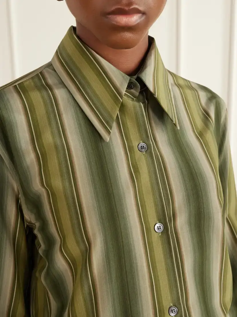 Marni Striped Cotton And Silk-blend Shirt - Green | Thumbnail 5 Marni Striped Cotton And Silk-blend Shirt - Green | Thumbnail 5