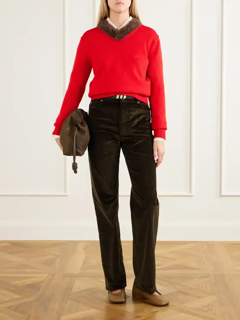 Loewe Plush-trimmed Ribbed Wool Sweater | Thumbnail 2 Loewe Plush-trimmed Ribbed Wool Sweater | Thumbnail 2