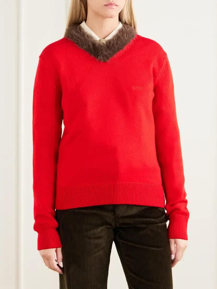 Loewe Plush-trimmed Ribbed Wool Sweater | Thumbnail 3 Loewe Plush-trimmed Ribbed Wool Sweater | Thumbnail 3