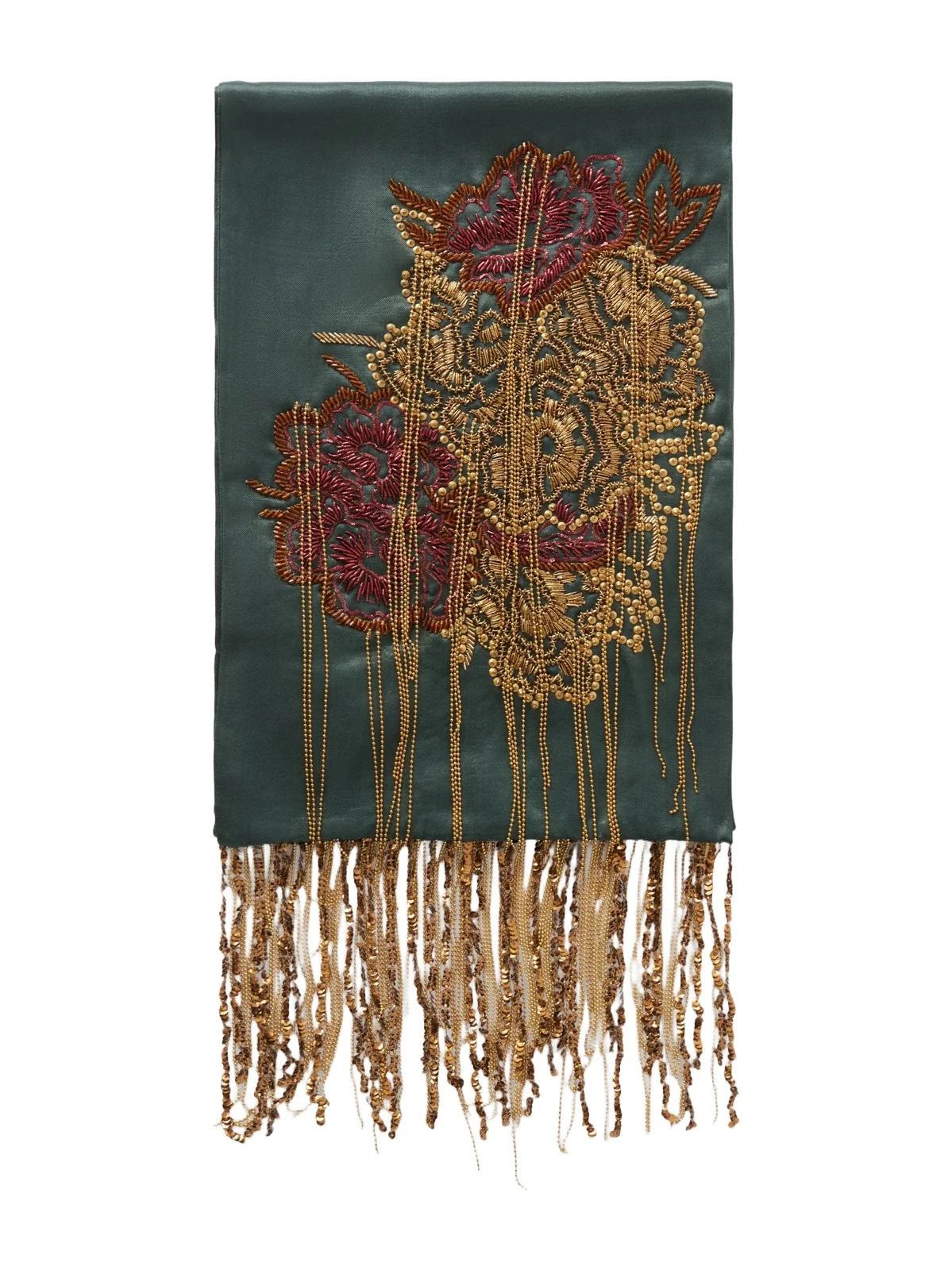 Fringed Bead-embellished Silk Scarf Fringed Bead-embellished Silk Scarf