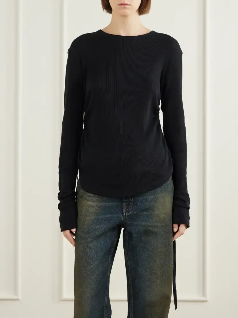 Ann Demeulemeester Dot Gathered Ribbed Cotton T-shirt | Thumbnail 3 Ann Demeulemeester Dot Gathered Ribbed Cotton T-shirt | Thumbnail 3