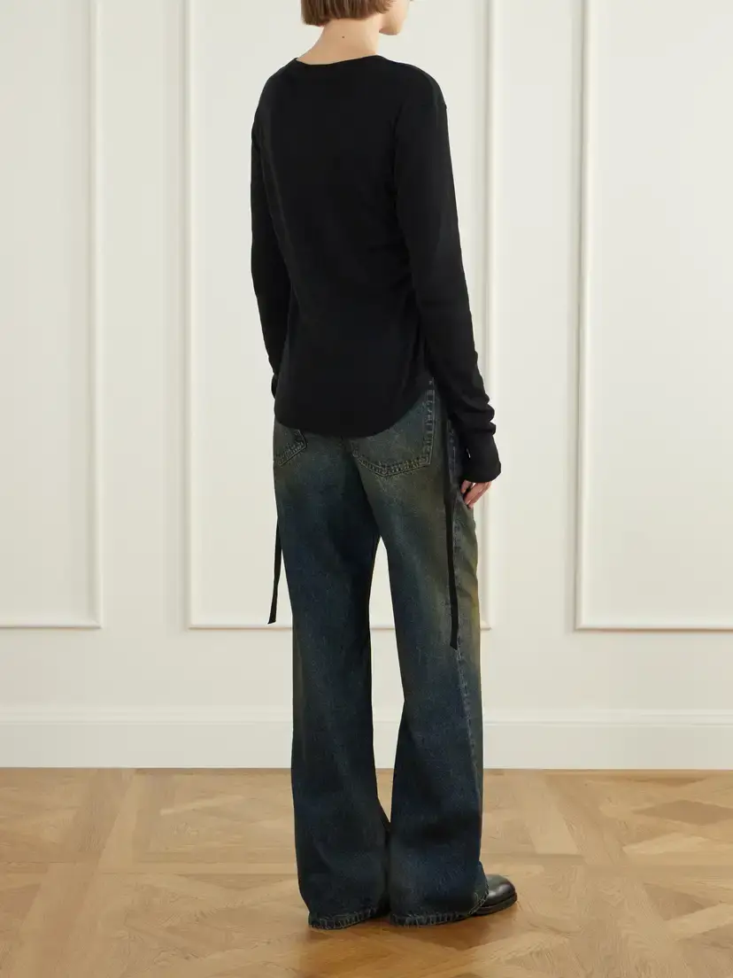 Ann Demeulemeester Dot Gathered Ribbed Cotton T-shirt | Thumbnail 4 Ann Demeulemeester Dot Gathered Ribbed Cotton T-shirt | Thumbnail 4