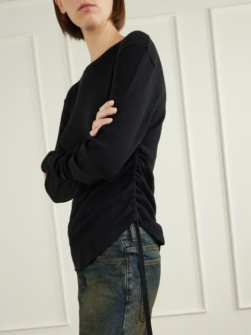 Ann Demeulemeester Dot Gathered Ribbed Cotton T-shirt | Thumbnail 5 Ann Demeulemeester Dot Gathered Ribbed Cotton T-shirt | Thumbnail 5