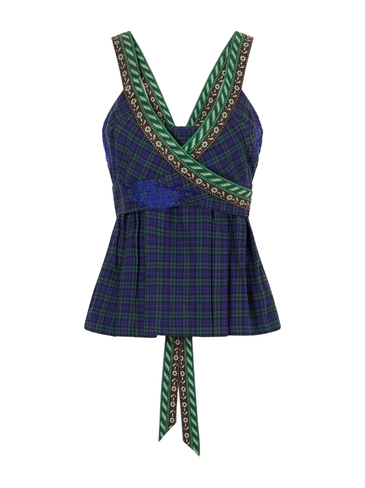 Dries Van Noten Embellished Wrap Checked Cotton Top