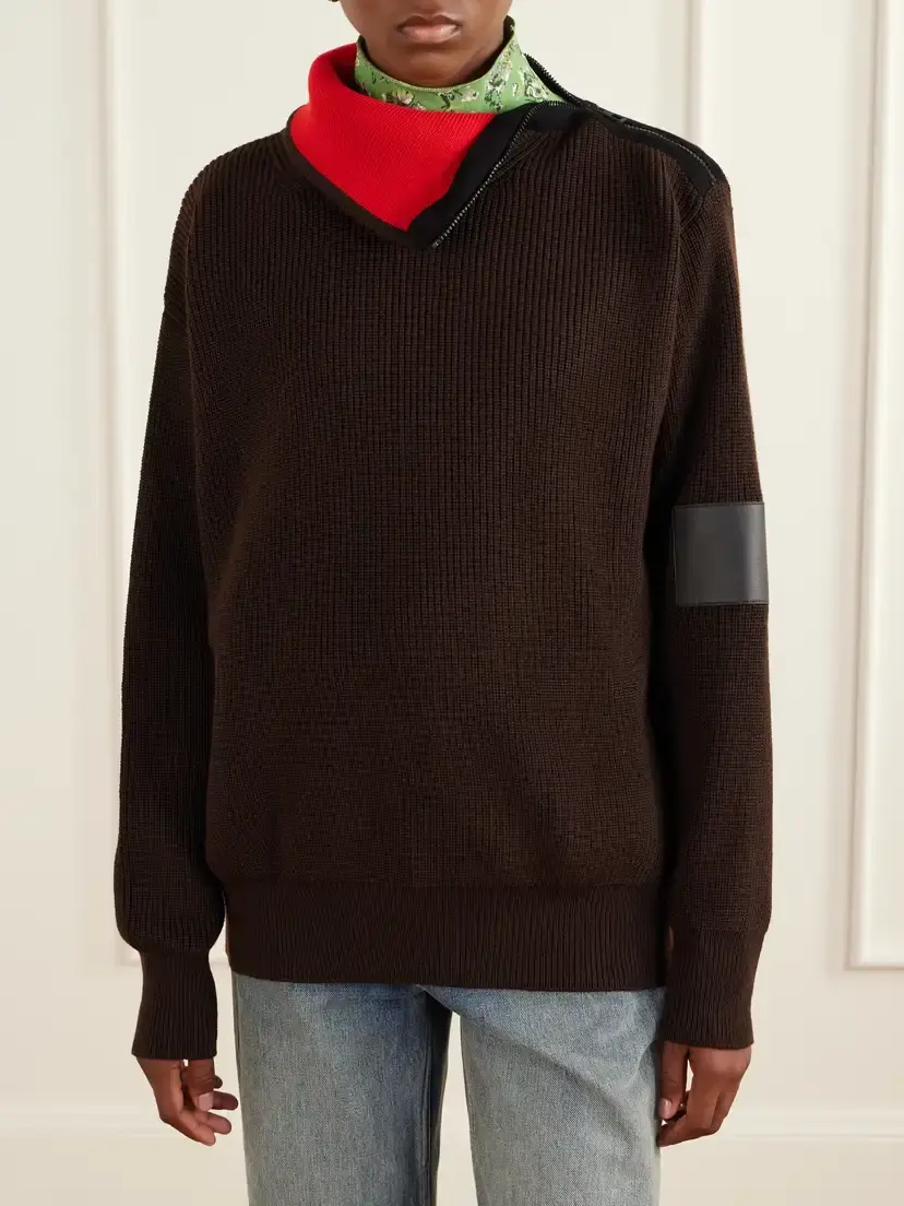 Loewe Zip-detailed Leather-trimmed Ribbed Wool-blend Turtleneck | Thumbnail 3 Loewe Zip-detailed Leather-trimmed Ribbed Wool-blend Turtleneck | Thumbnail 3