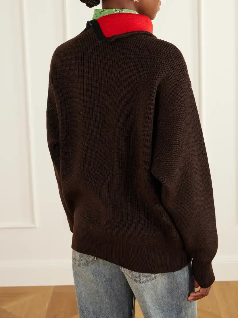 Loewe Zip-detailed Leather-trimmed Ribbed Wool-blend Turtleneck | Thumbnail 4 Loewe Zip-detailed Leather-trimmed Ribbed Wool-blend Turtleneck | Thumbnail 4