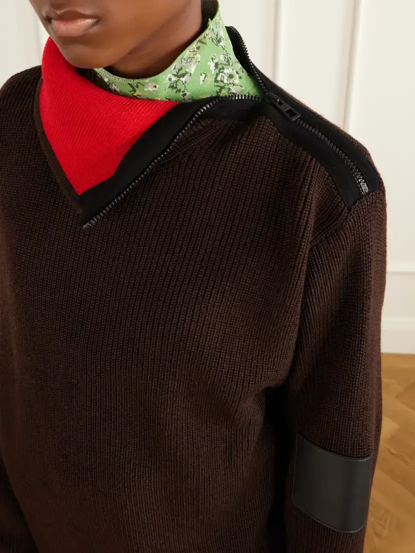Loewe Zip-detailed Leather-trimmed Ribbed Wool-blend Turtleneck | Thumbnail 5 Loewe Zip-detailed Leather-trimmed Ribbed Wool-blend Turtleneck | Thumbnail 5