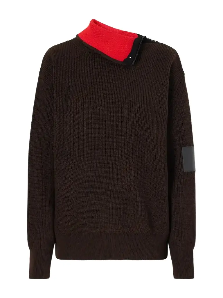 Zip-detailed Leather-trimmed Ribbed Wool-blend Turtleneck
