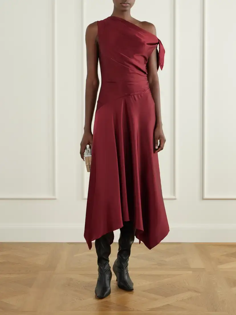 Staud Portia Tie-detailed Draped Silk-satin Dress | Thumbnail 2 Staud Portia Tie-detailed Draped Silk-satin Dress | Thumbnail 2