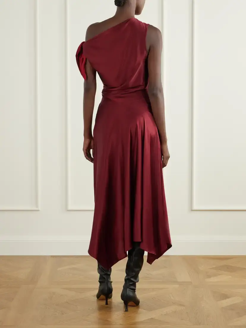 Staud Portia Tie-detailed Draped Silk-satin Dress | Thumbnail 3 Staud Portia Tie-detailed Draped Silk-satin Dress | Thumbnail 3