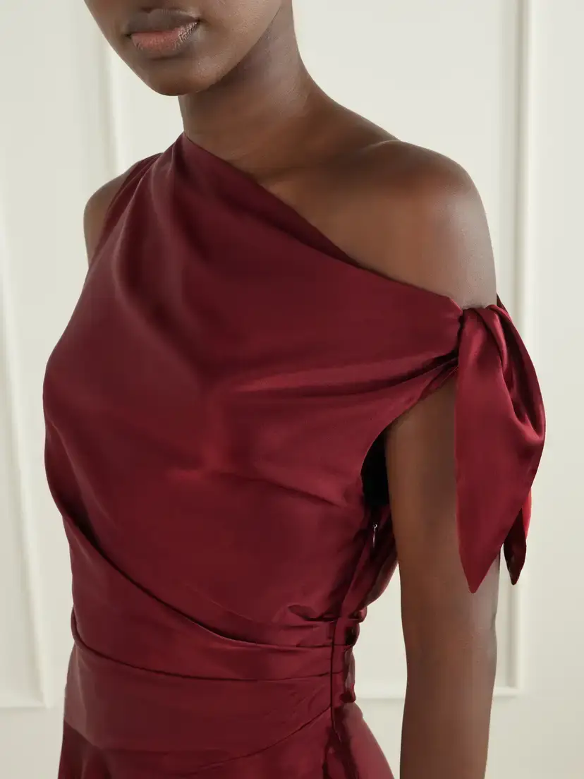 Staud Portia Tie-detailed Draped Silk-satin Dress | Thumbnail 4 Staud Portia Tie-detailed Draped Silk-satin Dress | Thumbnail 4