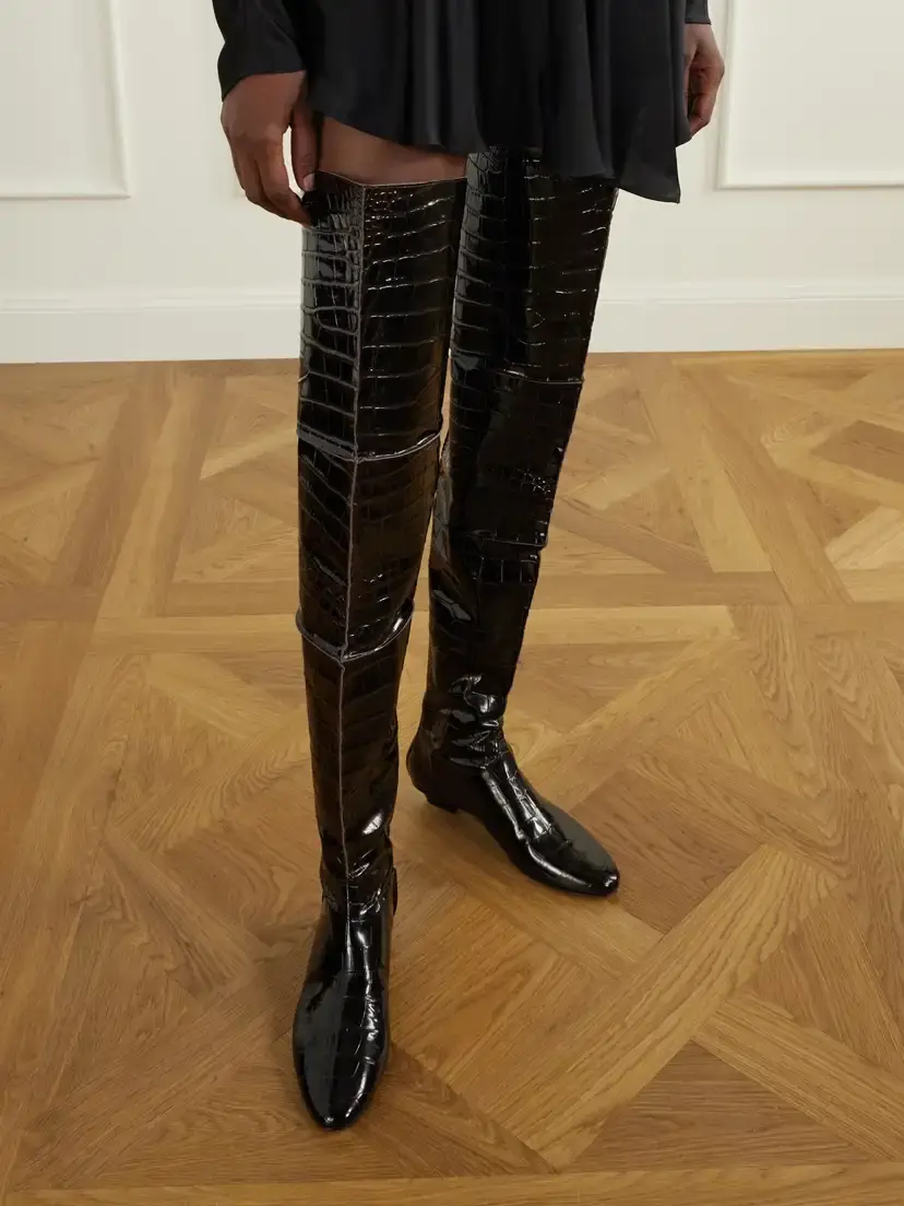 Magda Butrym Paneled Croc-effect Leather Over-the-knee Boots | Thumbnail 2 Magda Butrym Paneled Croc-effect Leather Over-the-knee Boots | Thumbnail 2
