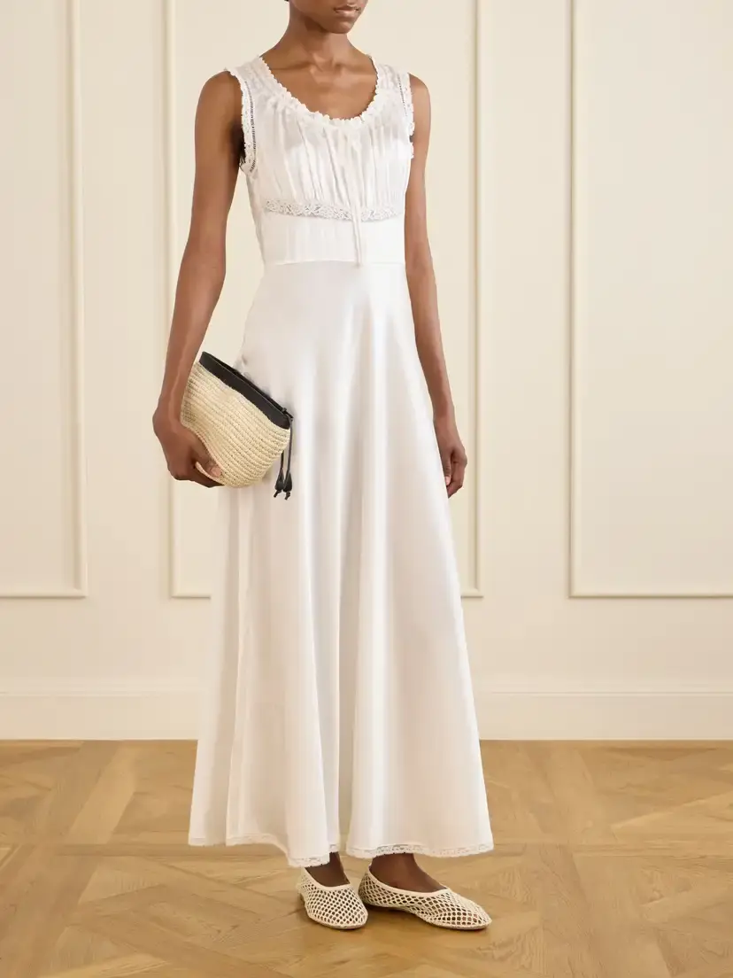 DÔEN Adalie Lace-trimmed Gathered Silk-satin Midi Dress | Thumbnail 2 DÔEN Adalie Lace-trimmed Gathered Silk-satin Midi Dress | Thumbnail 2