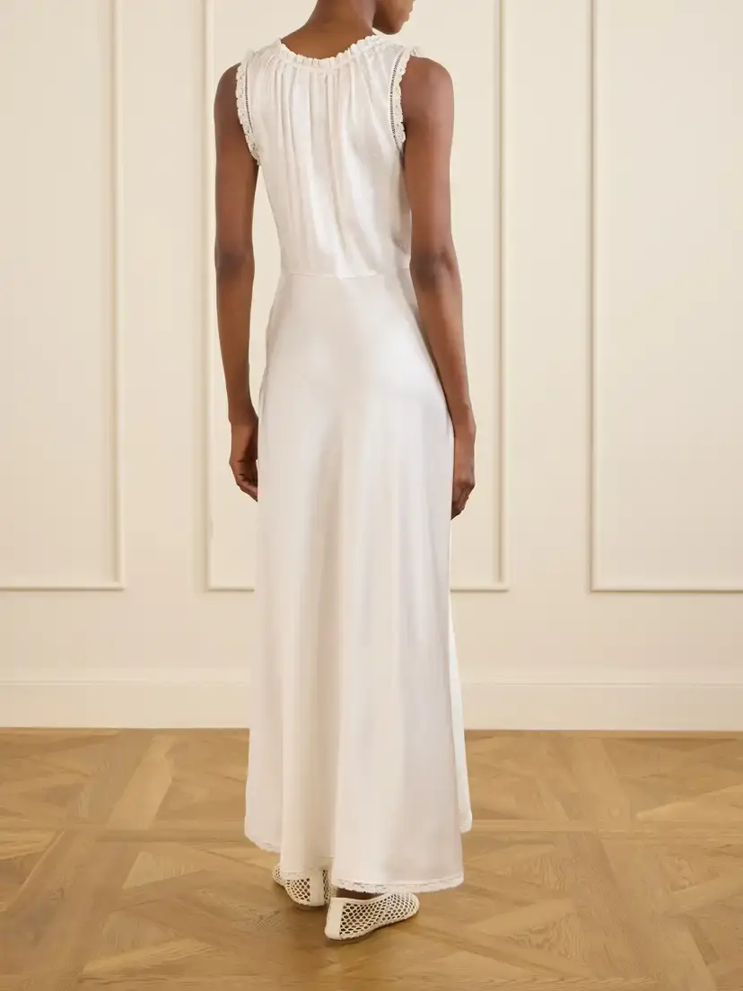 DÔEN Adalie Lace-trimmed Gathered Silk-satin Midi Dress | Thumbnail 3 DÔEN Adalie Lace-trimmed Gathered Silk-satin Midi Dress | Thumbnail 3