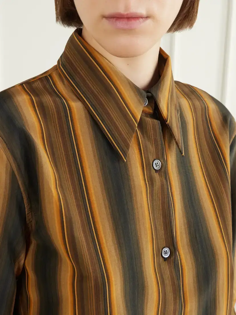 Marni Striped Cotton And Silk-blend Shirt - Orange | Thumbnail 5 Marni Striped Cotton And Silk-blend Shirt - Orange | Thumbnail 5