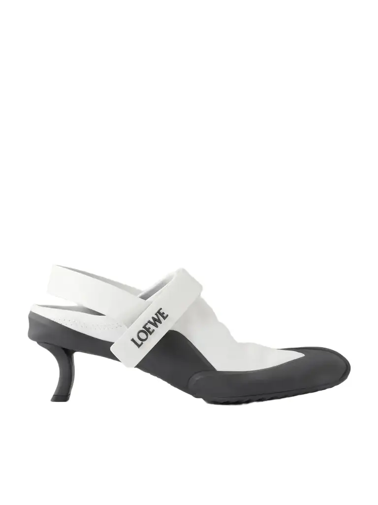 Loewe Dive 45 Logo-detailed Rubber-trimmed Leather Slingback Pumps | Image 1 Loewe Dive 45 Logo-detailed Rubber-trimmed Leather Slingback Pumps | Image 1