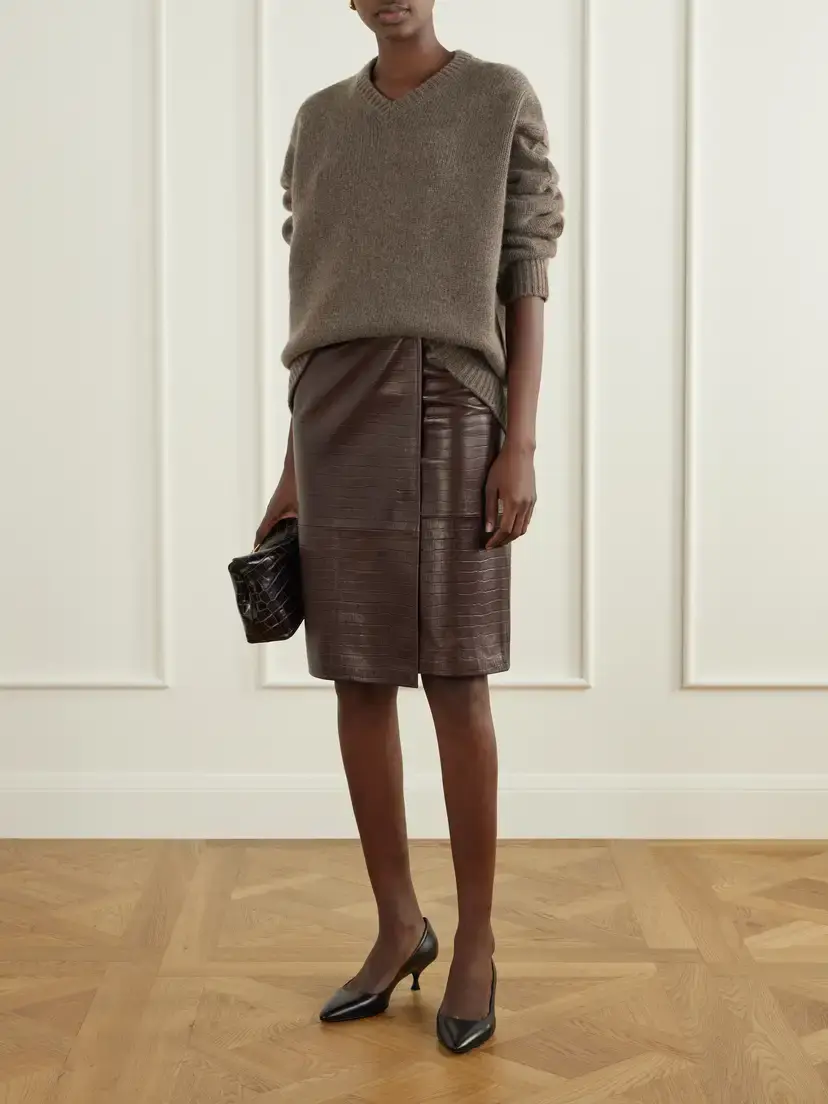 Nour Hammour Origami Croc-effect Leather Midi Wrap Skirt | Thumbnail 2