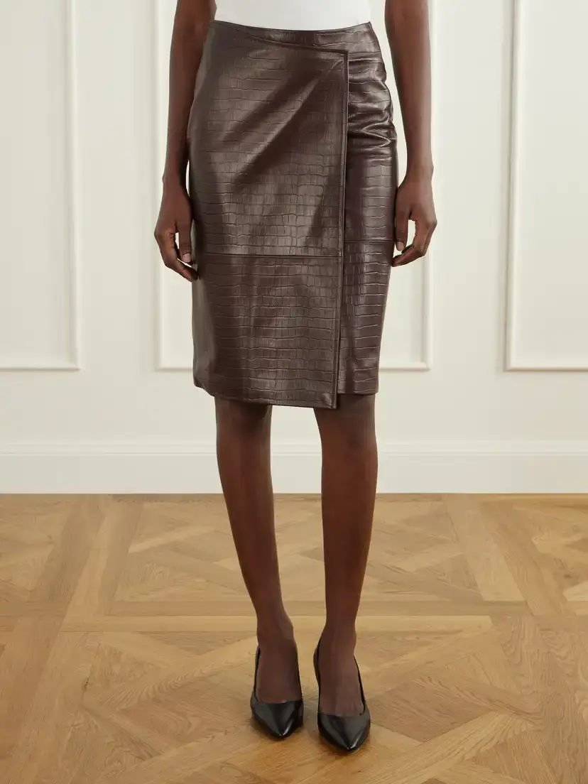 Nour Hammour Origami Croc-effect Leather Midi Wrap Skirt | Thumbnail 3