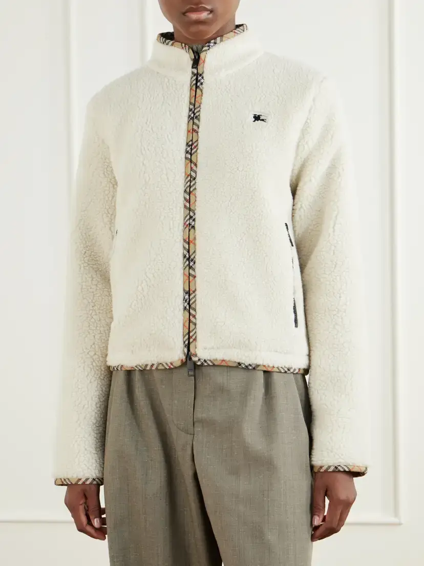 Burberry Check-trimmed Wool-blend Plush Jacket | Thumbnail 3 Burberry Check-trimmed Wool-blend Plush Jacket | Thumbnail 3