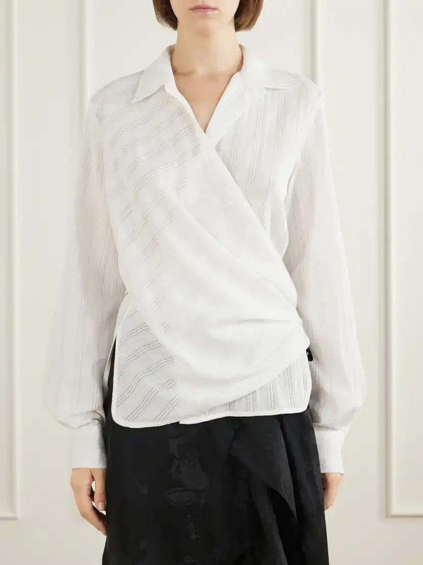 Ann Demeulemeester Alba Wrap Openwork-stripe Cotton Shirt | Thumbnail 3 Ann Demeulemeester Alba Wrap Openwork-stripe Cotton Shirt | Thumbnail 3
