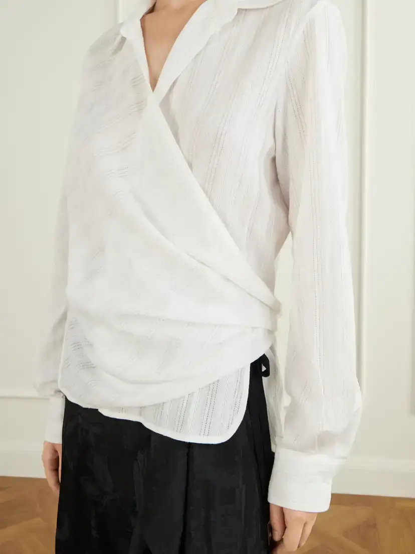 Ann Demeulemeester Alba Wrap Openwork-stripe Cotton Shirt | Thumbnail 5 Ann Demeulemeester Alba Wrap Openwork-stripe Cotton Shirt | Thumbnail 5