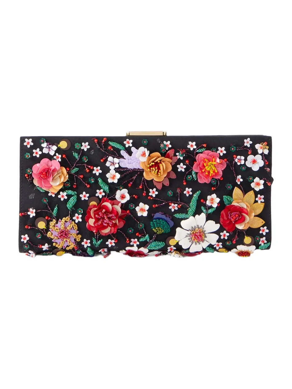 Carolina Herrera Pats Floral-embellished Silk-faille Clutch