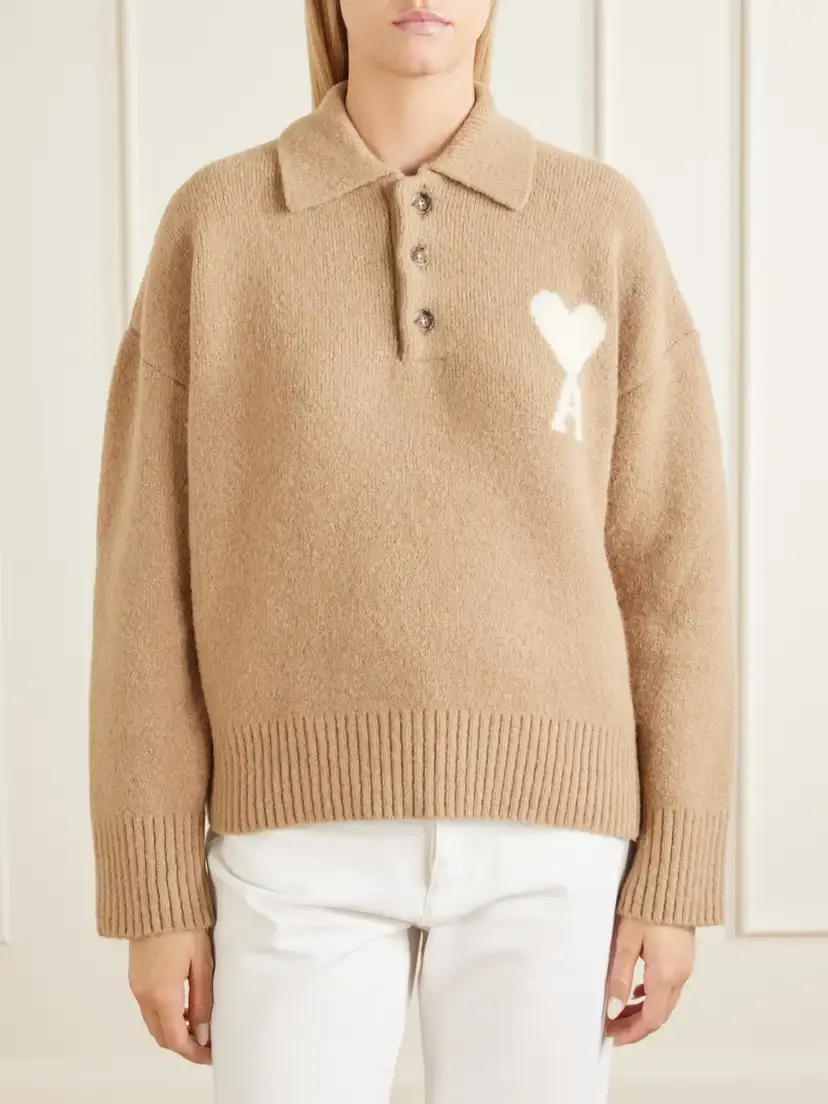 AMI PARIS Logo-embroidered Wool-blend Polo Shirt | Thumbnail 3 AMI PARIS Logo-embroidered Wool-blend Polo Shirt | Thumbnail 3