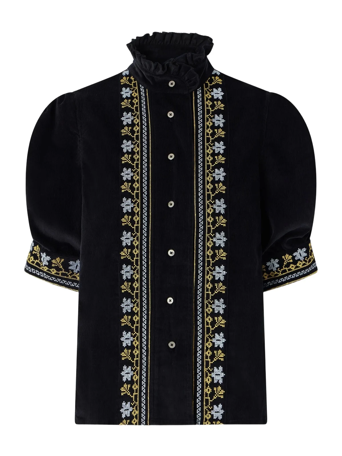 Thierry Colson Vita Embroidered Cotton And Wool-blend Corduroy Blouse