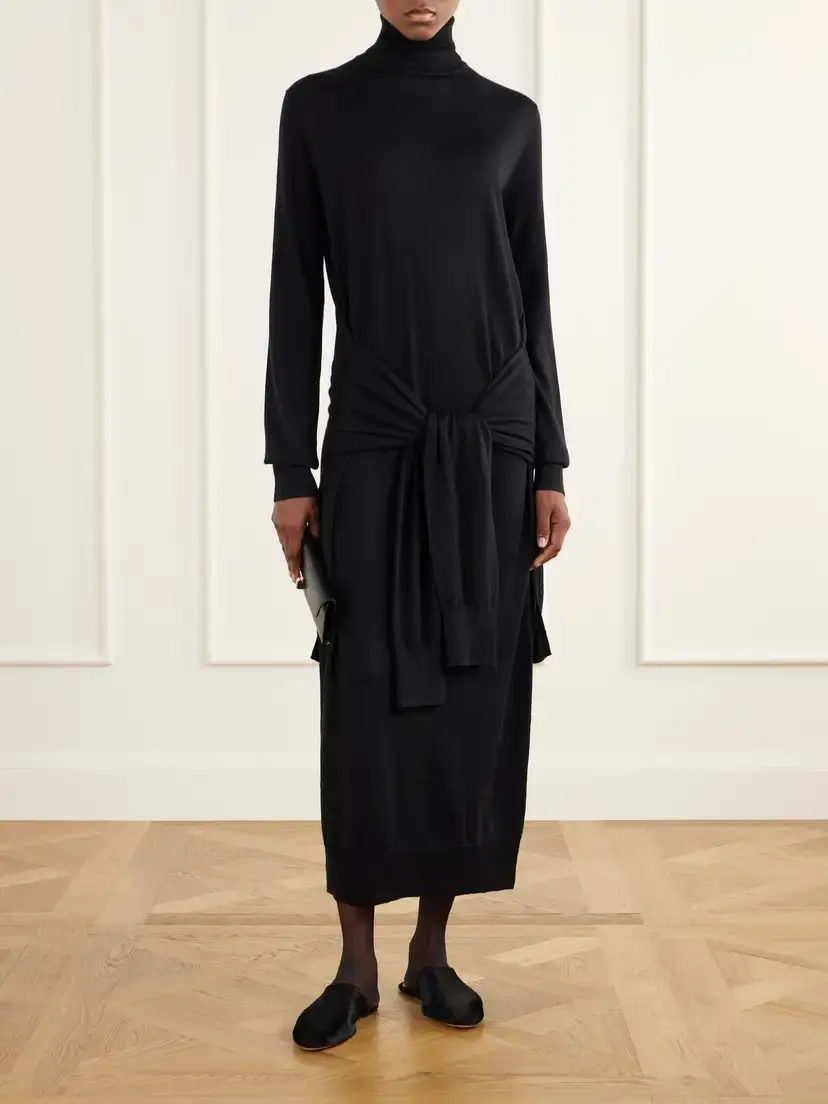 TOTEME Tie-detail Wool And Silk-blend Midi Dress | Thumbnail 2