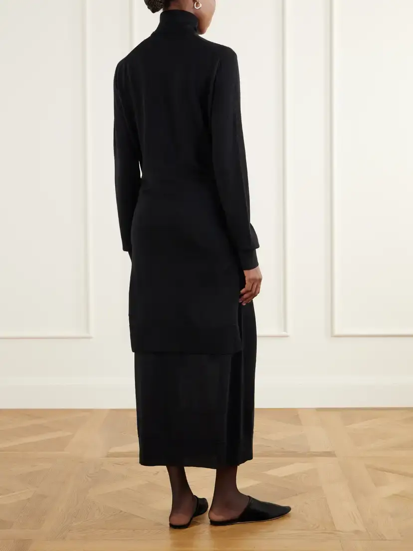 TOTEME Tie-detail Wool And Silk-blend Midi Dress | Thumbnail 3