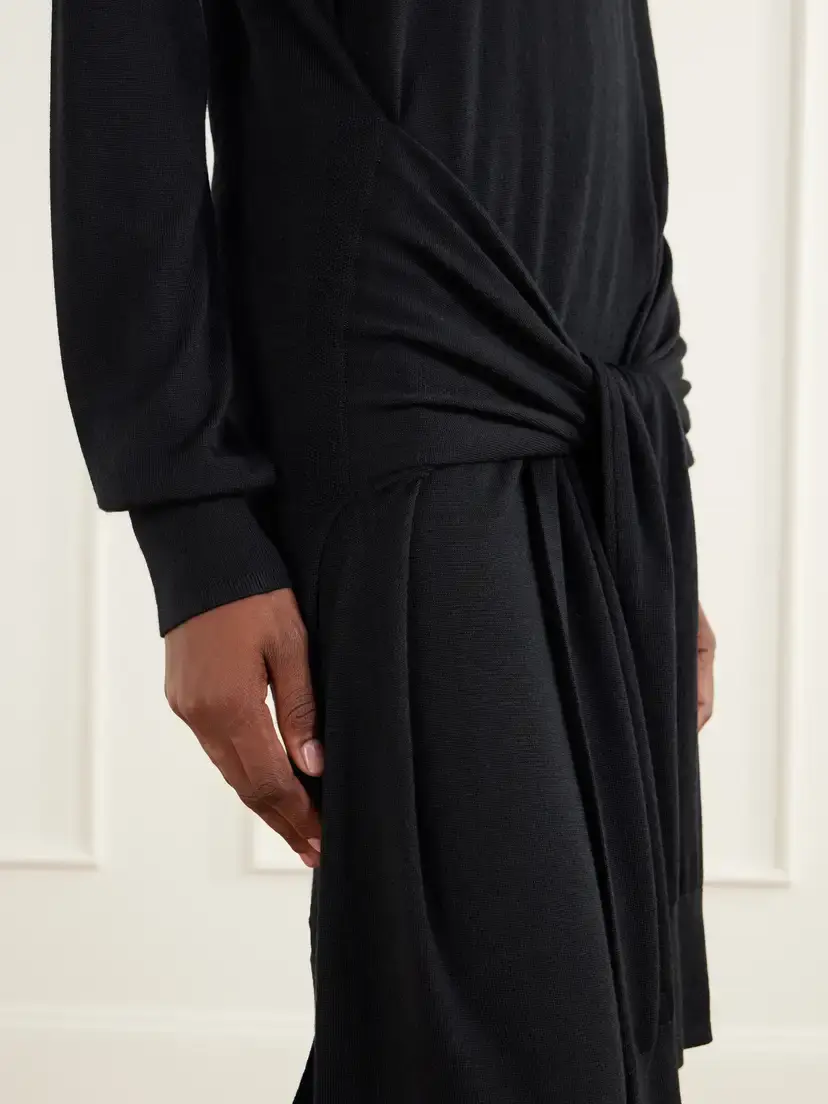 TOTEME Tie-detail Wool And Silk-blend Midi Dress | Thumbnail 4