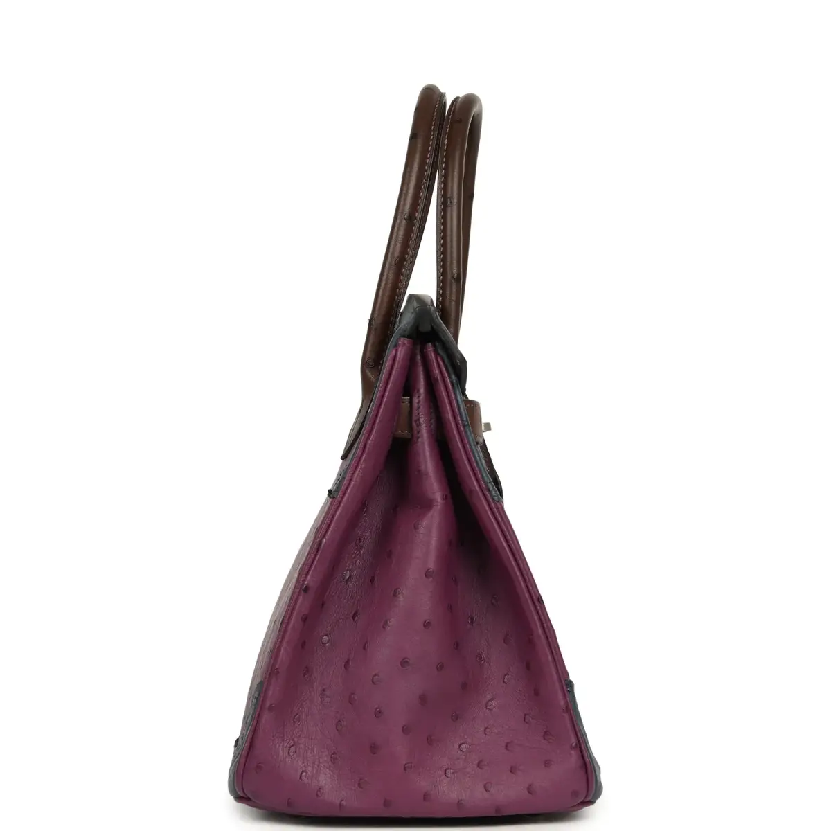 HERMÈS Hermes Birkin Ghillies 30 Violet, Bleu De Malte, Chocolat Ostrich Palladium Hardware | Thumbnail 3