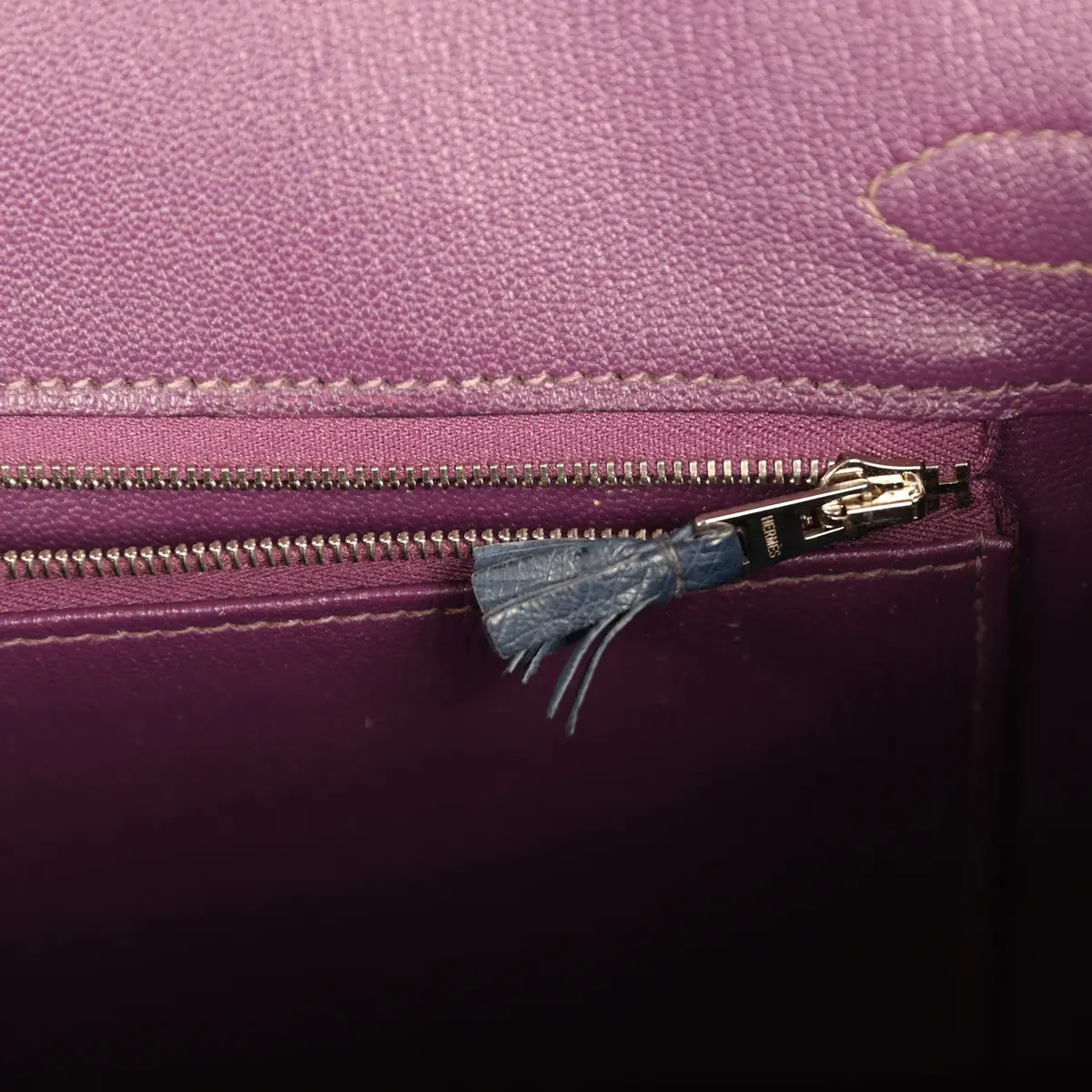 HERMÈS Hermes Birkin Ghillies 30 Violet, Bleu De Malte, Chocolat Ostrich Palladium Hardware | Thumbnail 8