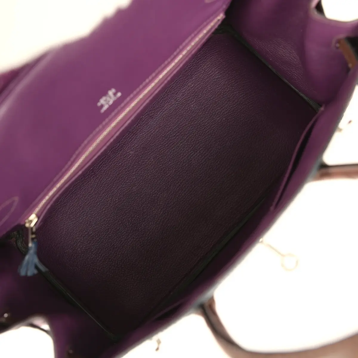 HERMÈS Hermes Birkin Ghillies 30 Violet, Bleu De Malte, Chocolat Ostrich Palladium Hardware | Thumbnail 10