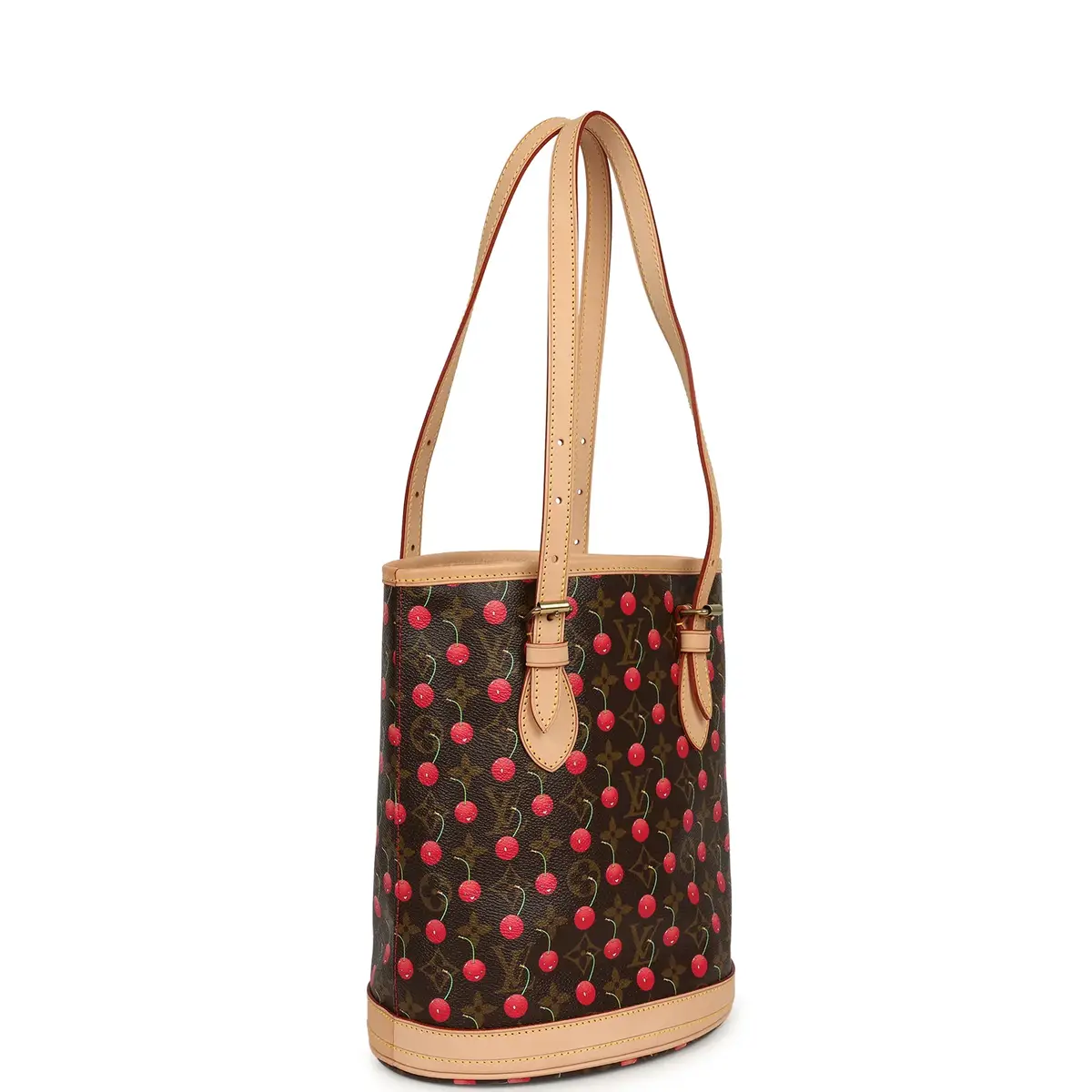 Louis Vuitton Vintage Louis Vuitton x Takashi Murakami Cheries Bucket Bag PM Red, Brown Monogram Cherry Gold Hardware | Thumbnail 2