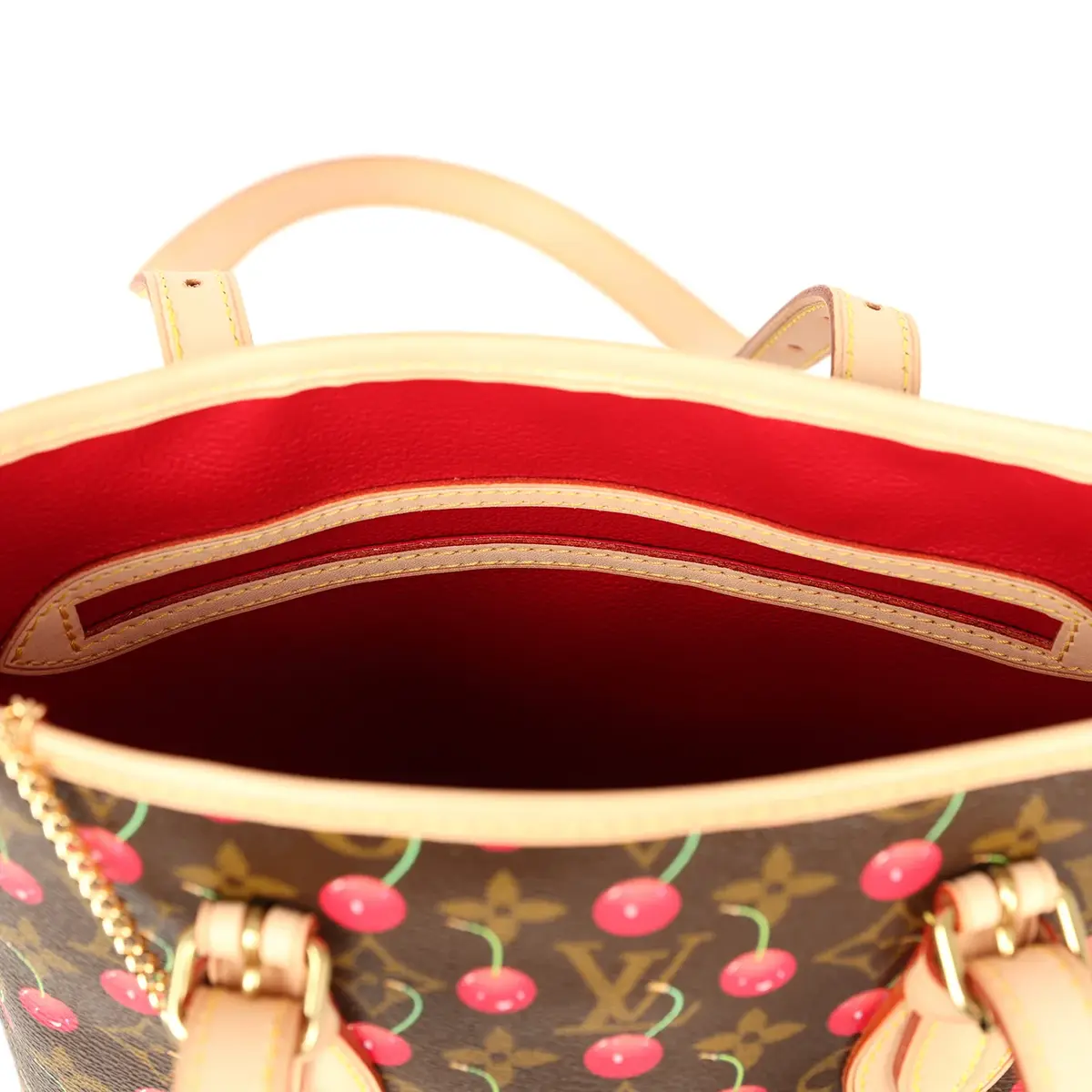 Louis Vuitton Vintage Louis Vuitton x Takashi Murakami Cheries Bucket Bag PM Red, Brown Monogram Cherry Gold Hardware | Thumbnail 11