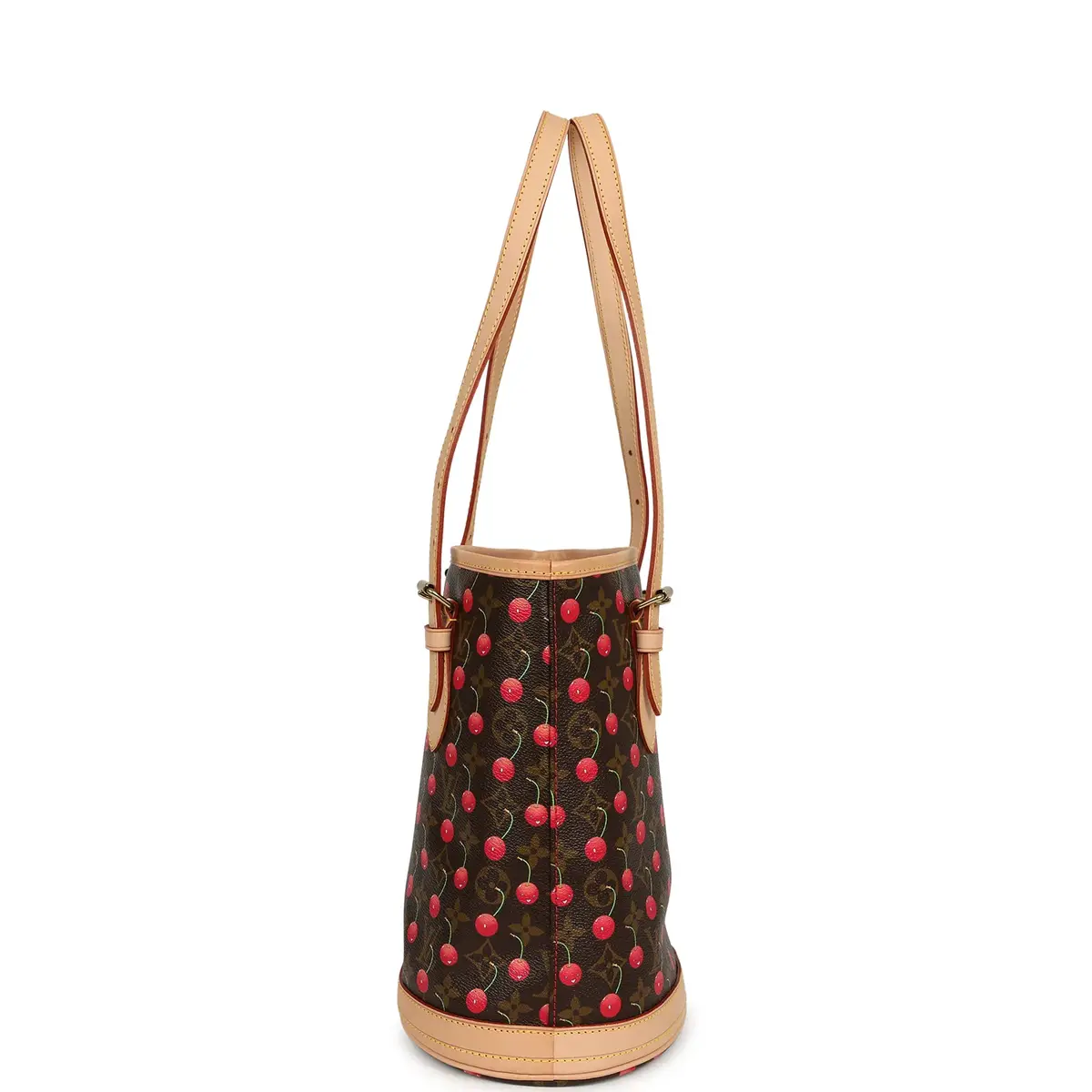 Louis Vuitton Vintage Louis Vuitton x Takashi Murakami Cheries Bucket Bag PM Red, Brown Monogram Cherry Gold Hardware | Thumbnail 3