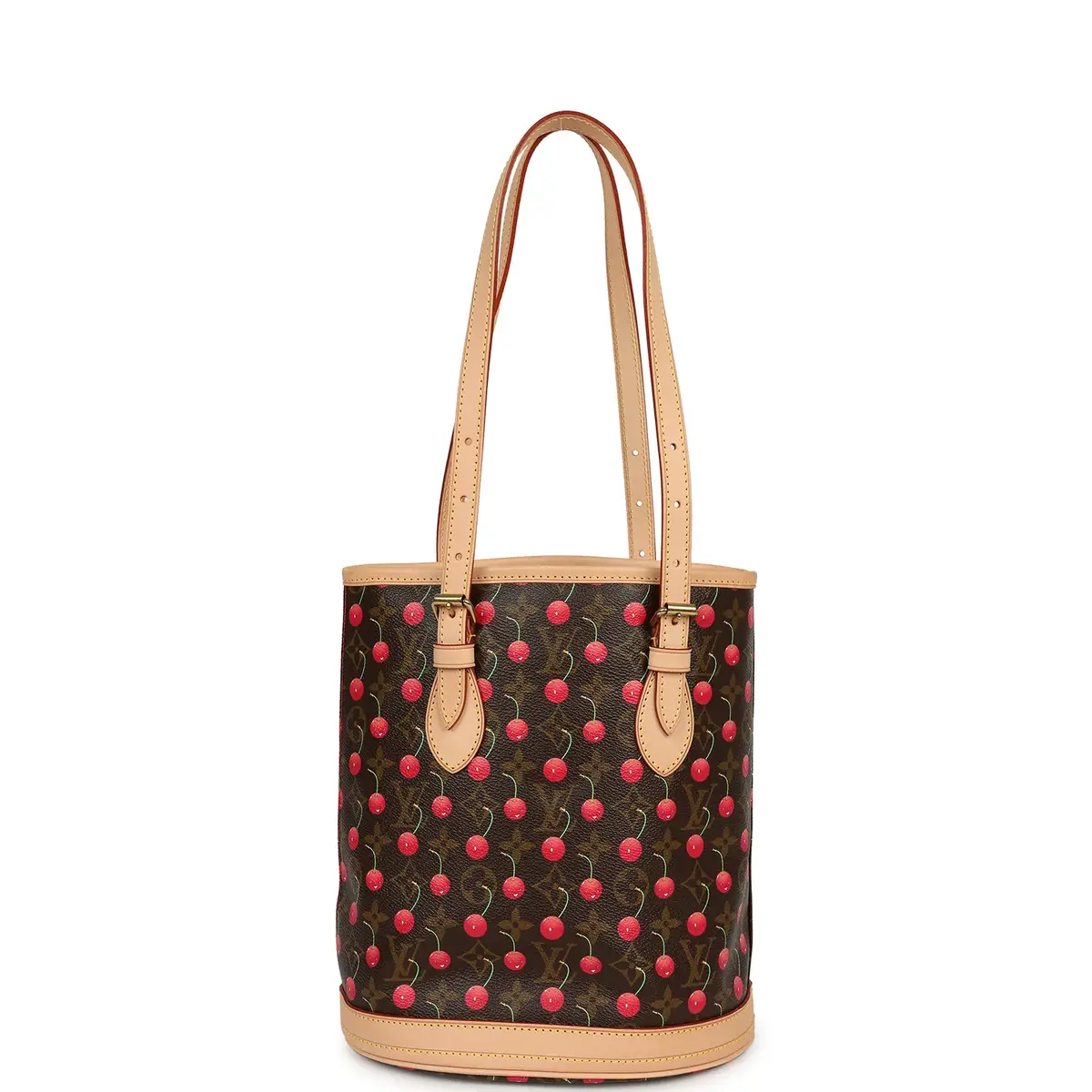 Louis Vuitton Vintage Louis Vuitton x Takashi Murakami Cheries Bucket Bag PM Red, Brown Monogram Cherry Gold Hardware | Thumbnail 4
