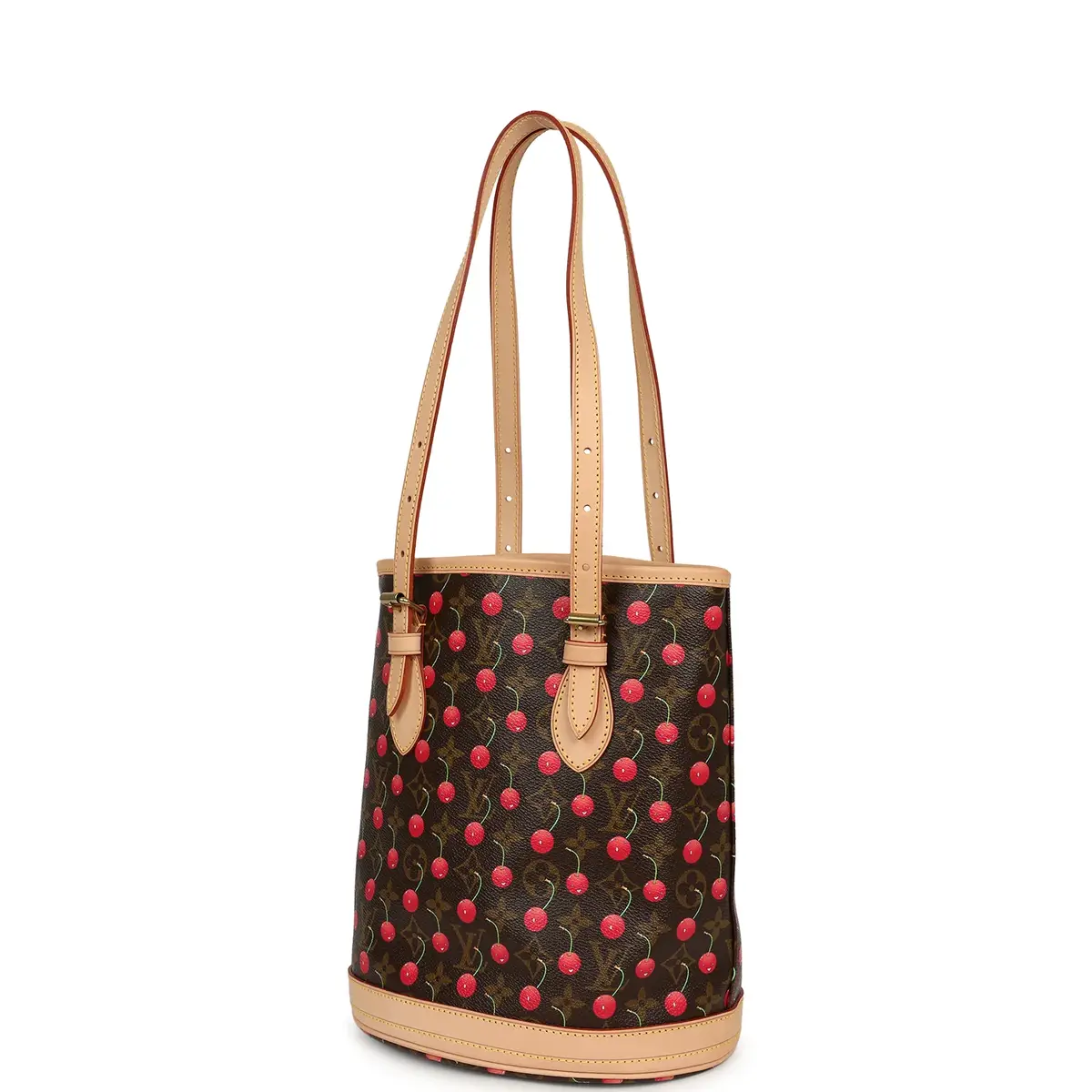 Louis Vuitton Vintage Louis Vuitton x Takashi Murakami Cheries Bucket Bag PM Red, Brown Monogram Cherry Gold Hardware | Thumbnail 5