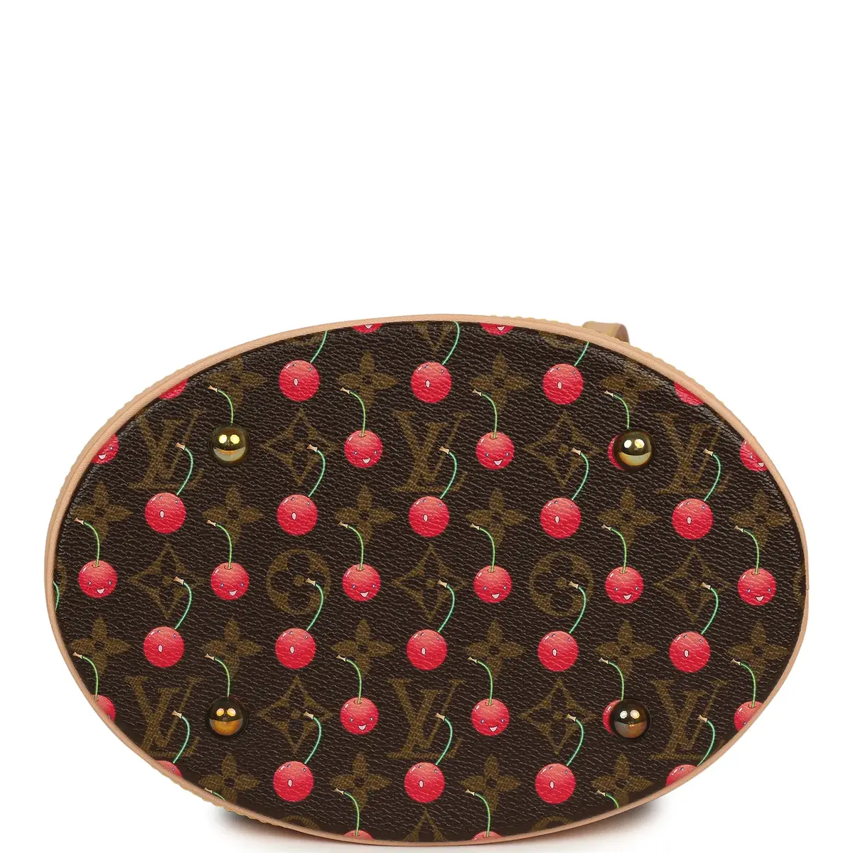 Louis Vuitton Vintage Louis Vuitton x Takashi Murakami Cheries Bucket Bag PM Red, Brown Monogram Cherry Gold Hardware | Thumbnail 6