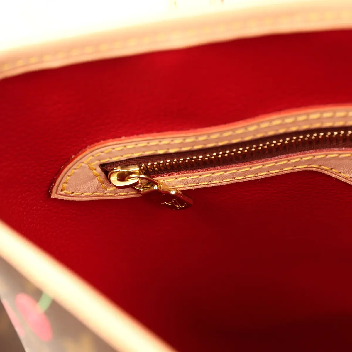 Louis Vuitton Vintage Louis Vuitton x Takashi Murakami Cheries Bucket Bag PM Red, Brown Monogram Cherry Gold Hardware | Thumbnail 10