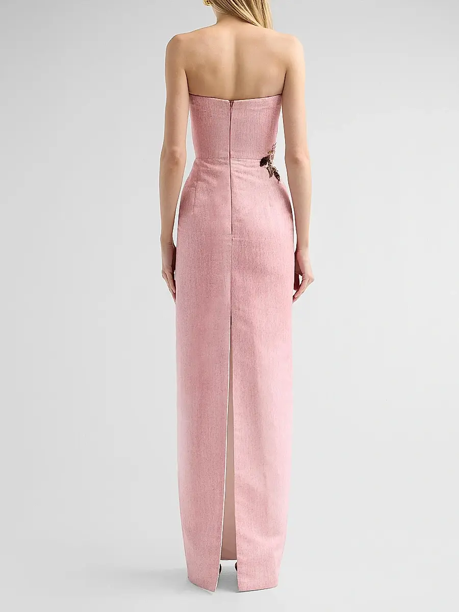 Oscar de la Renta Women's Strapless Faille Beaded Florals Gown | Thumbnail 3