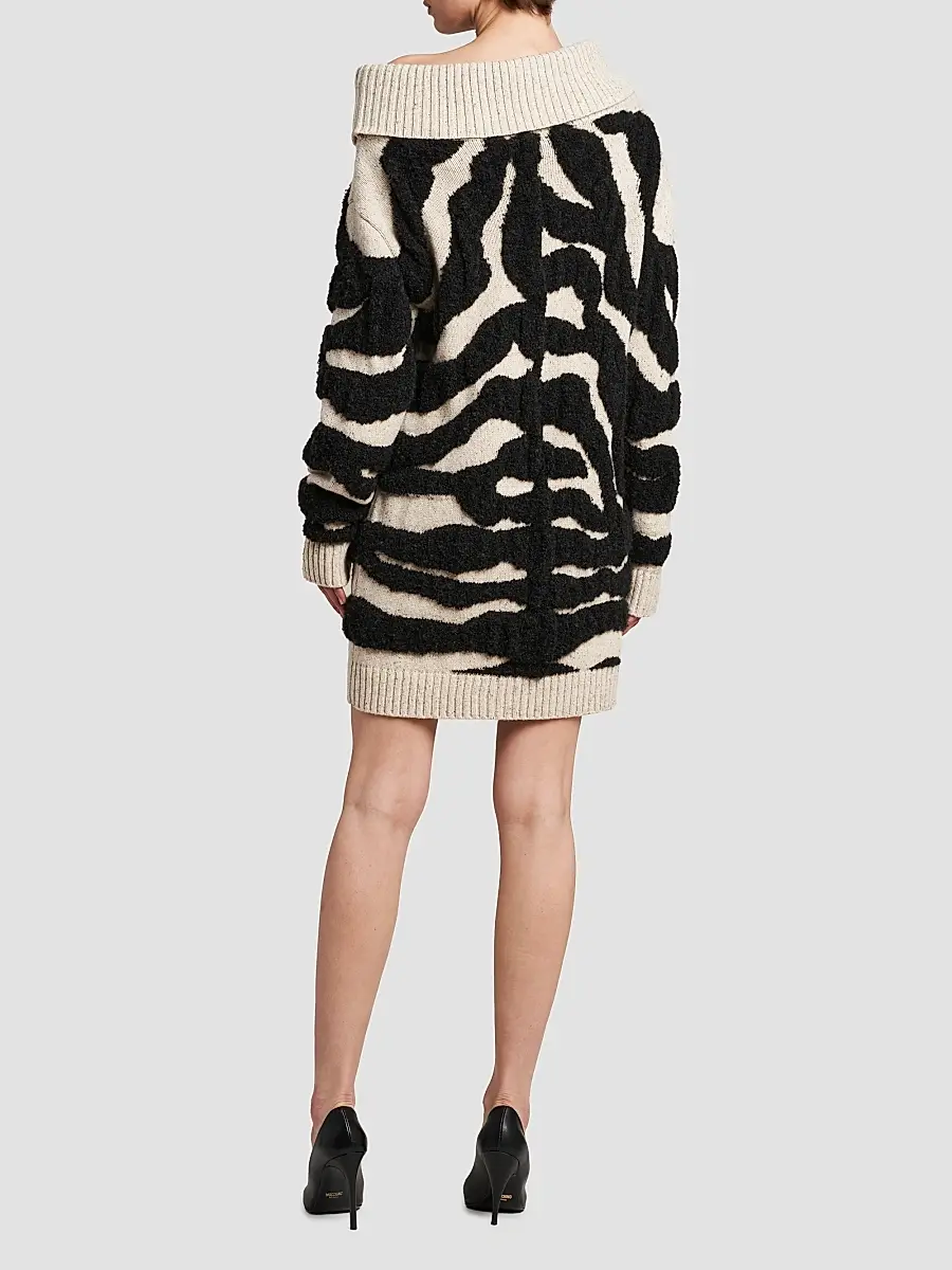 MOSCHINO Women's Zebra-Pattern Wool-Blend Off-Shoulder Mini Dress | Thumbnail 3 MOSCHINO Women's Zebra-Pattern Wool-Blend Off-Shoulder Mini Dress | Thumbnail 3