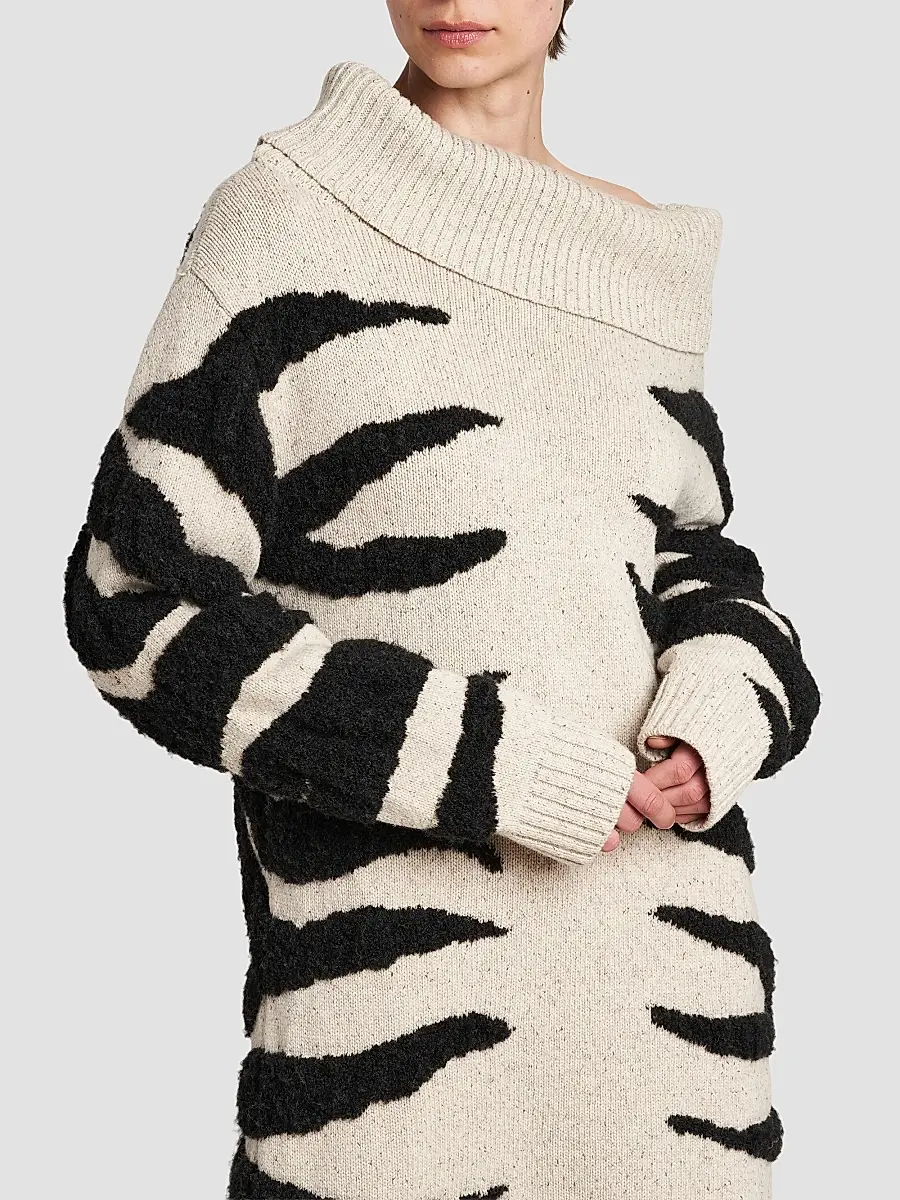 MOSCHINO Women's Zebra-Pattern Wool-Blend Off-Shoulder Mini Dress | Thumbnail 5 MOSCHINO Women's Zebra-Pattern Wool-Blend Off-Shoulder Mini Dress | Thumbnail 5